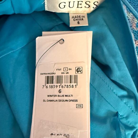 GUESS Women's Sequin Embellished Sleeveless Bodycon Dress Winter Blue Multi Sz 6 - Picture 7 of 10